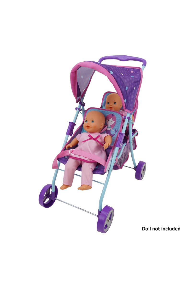 509 Mermaid Twin Doll Stroller W/ Retractable Canopy, 2 Seats, Alternate, color, Multicolored