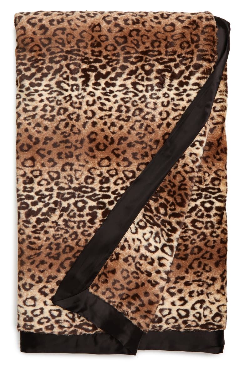 Giraffe at Home Luxe™ Espresso Leopard Faux Fur Throw Blanket, Main, color, LUXE ESPRESSO LEOPARD
