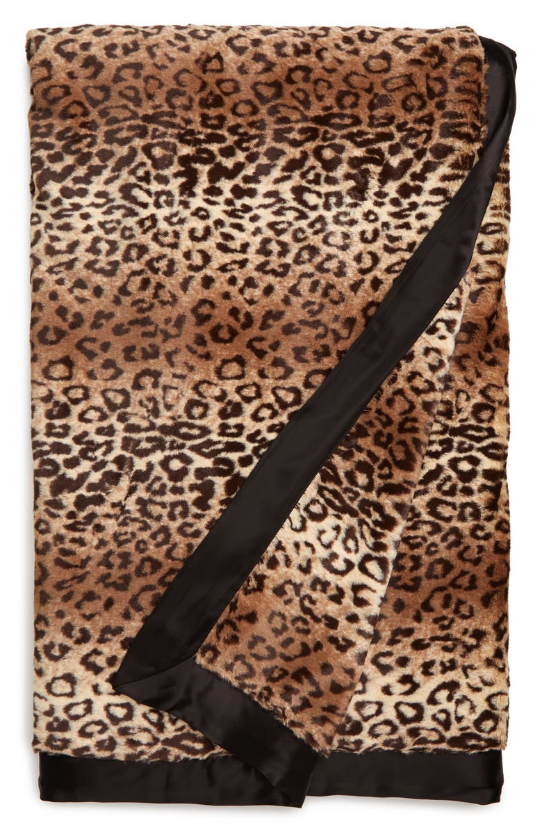 Little Giraffe Giraffe at Home Luxe<sup>™</sup> Espresso Leopard Faux Fur Throw Blanket, Main, color, 