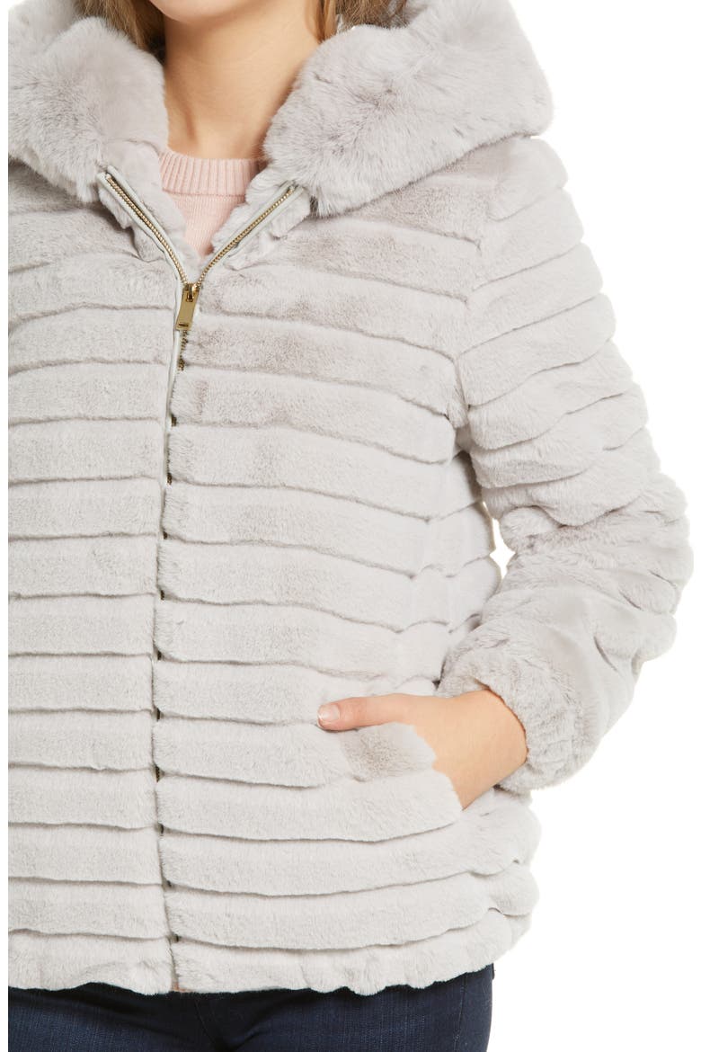 Hooded Faux Fur Jacket, Alternate, color, GREY