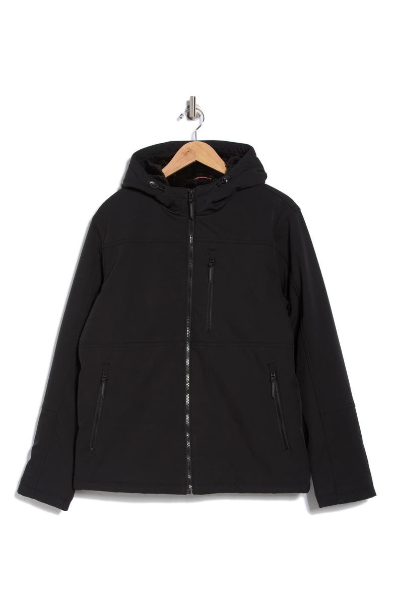 HAWKE & CO Waterproof Faux Shearling Lined Softshell Down Jacket, Alternate, color, Black