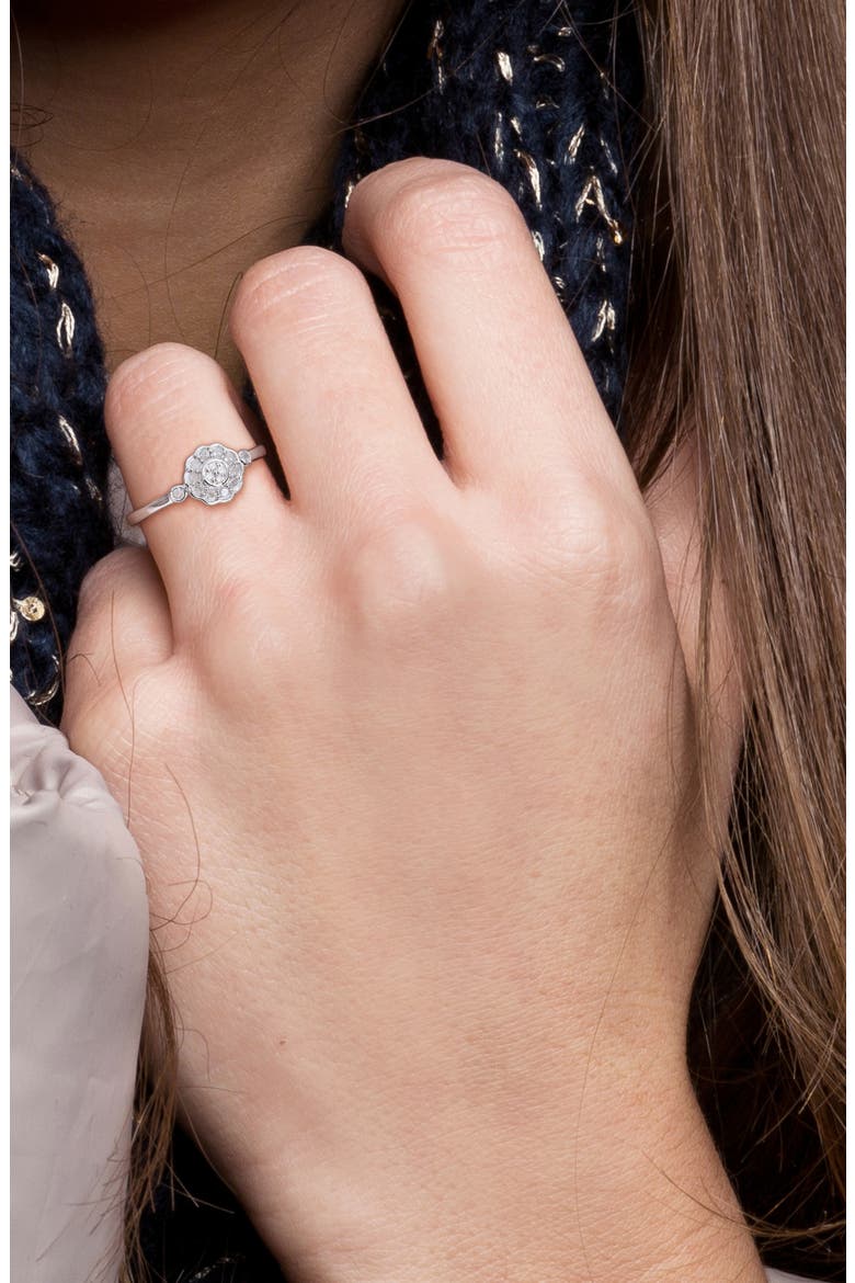 Set of 2 Sterling Silver Diamond Flower Rings - 0.14ct., Alternate, color, GOLD/ SILVER