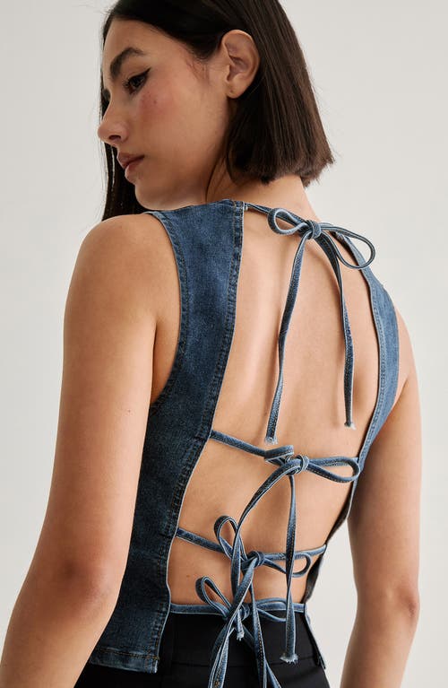 Nasty Gal Lace-up Back Denim Top In Indigo