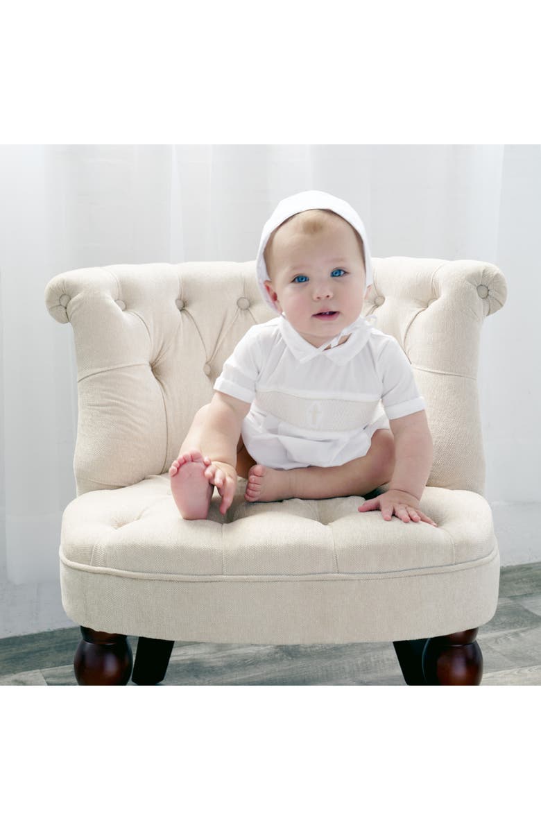 Carriage Boutique Smocked Christening Bodysuit & Bonnet Set, Alternate, color, White