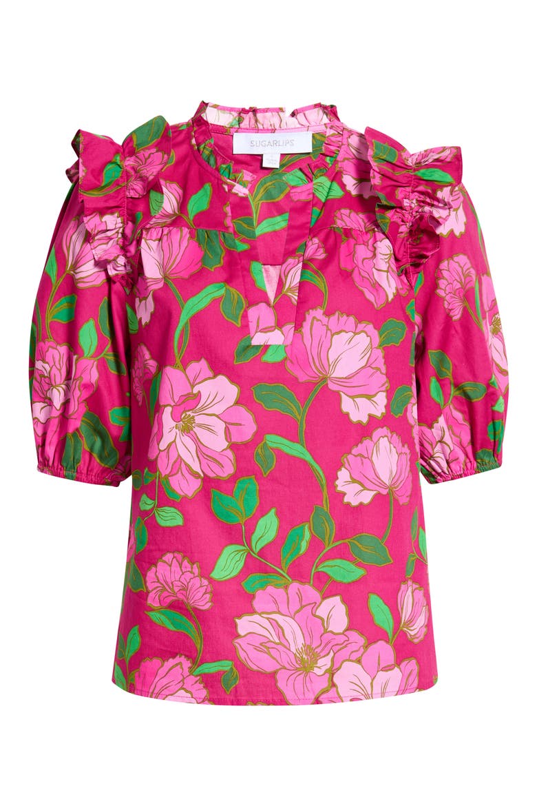 Paz Puff Sleeve Cotton Poplin Top, Alternate, color, PINKS-GREEN