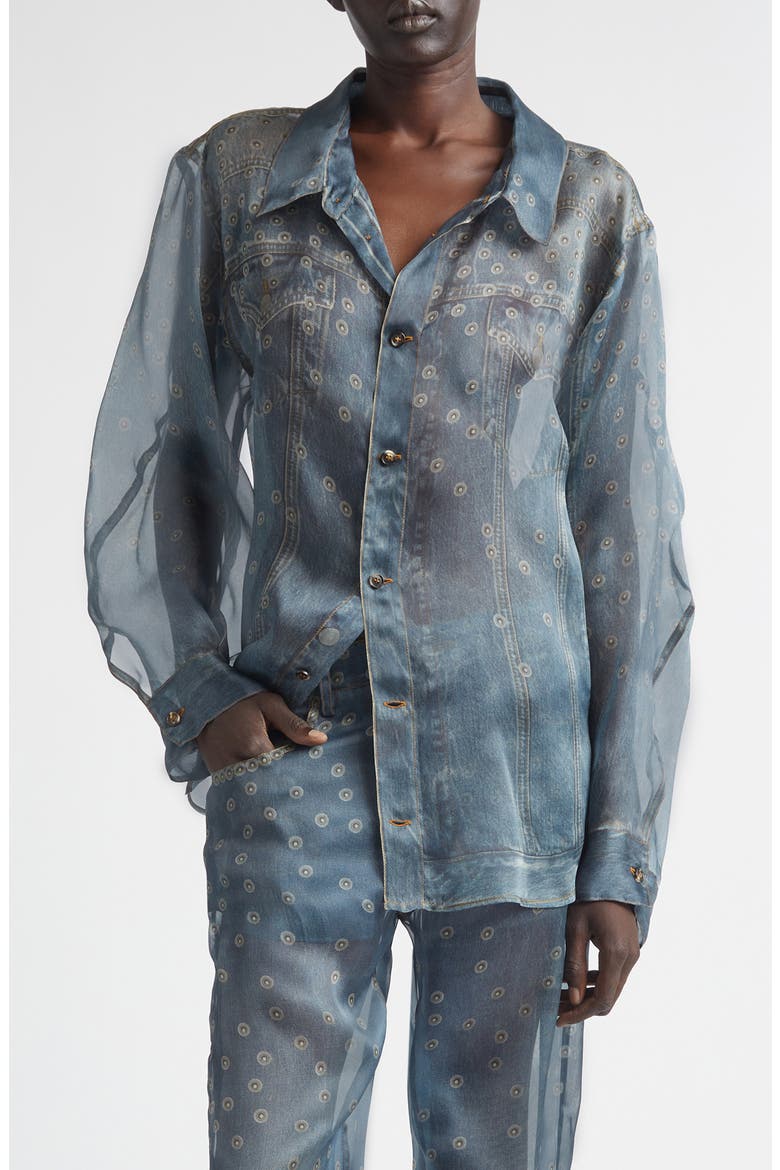 Maya Trompe l'Oeil Silk Organza Button-Up Shirt, Main, color, SILK
