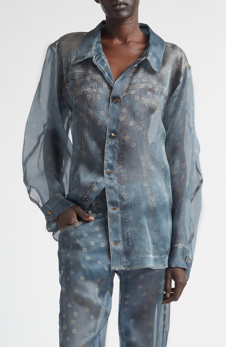 Haikure Maya Trompe l'Oeil Silk Organza Button-Up Shirt, Main, color, Silk