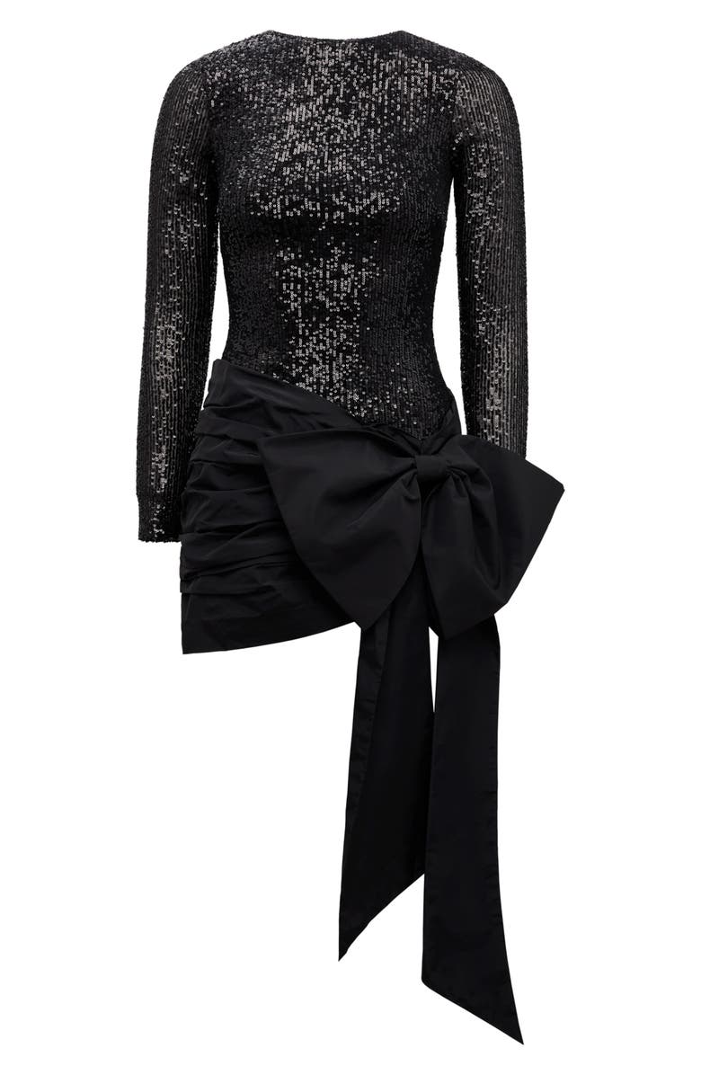 Ever New Dolly Sequin Bow Long Sleeve Cocktail Minidress, Alternate, color, Black