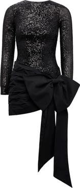 Ever New Dolly Sequin Bow Long Sleeve Cocktail Minidress