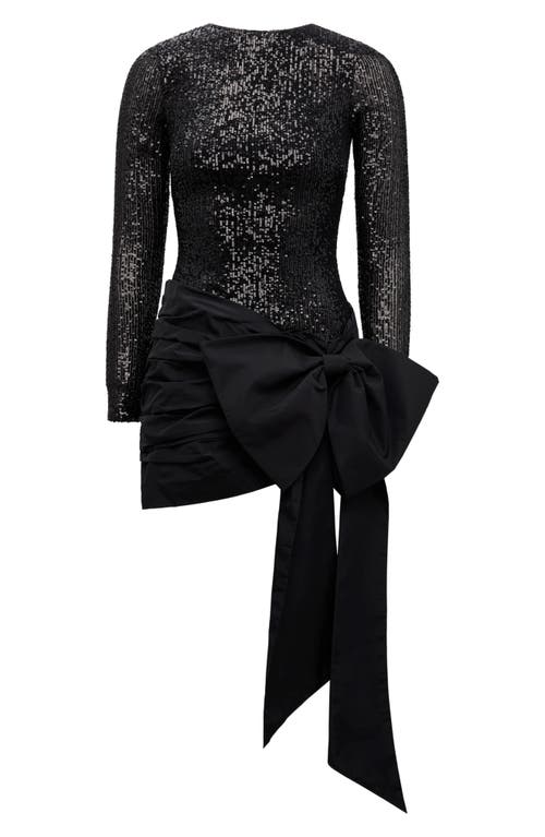 Ever New Dolly Sequin Bow Long Sleeve Cocktail Minidress In Black