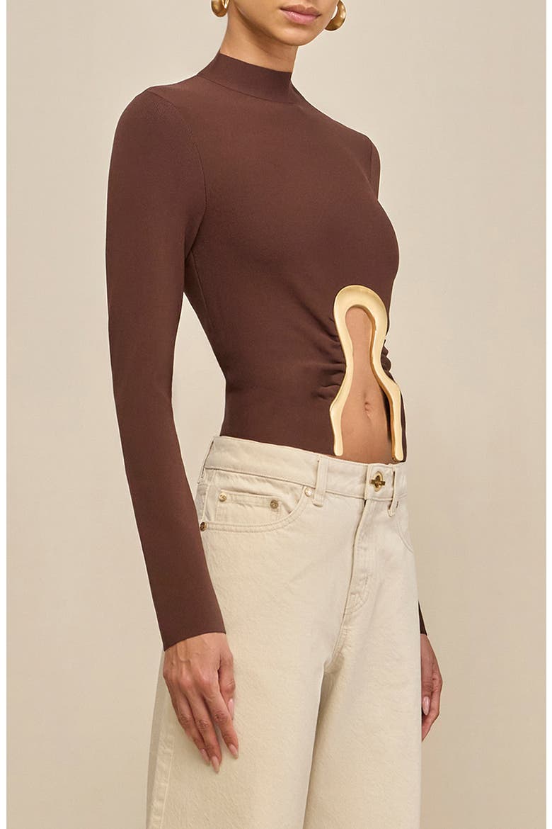Elisabetta Cutout Mock Neck Knit Top, Alternate, color, JAVA