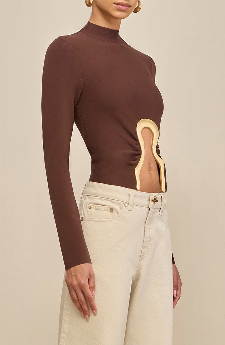 Cult Gaia Elisabetta Cutout Mock Neck Knit Top, Alternate, color, Java