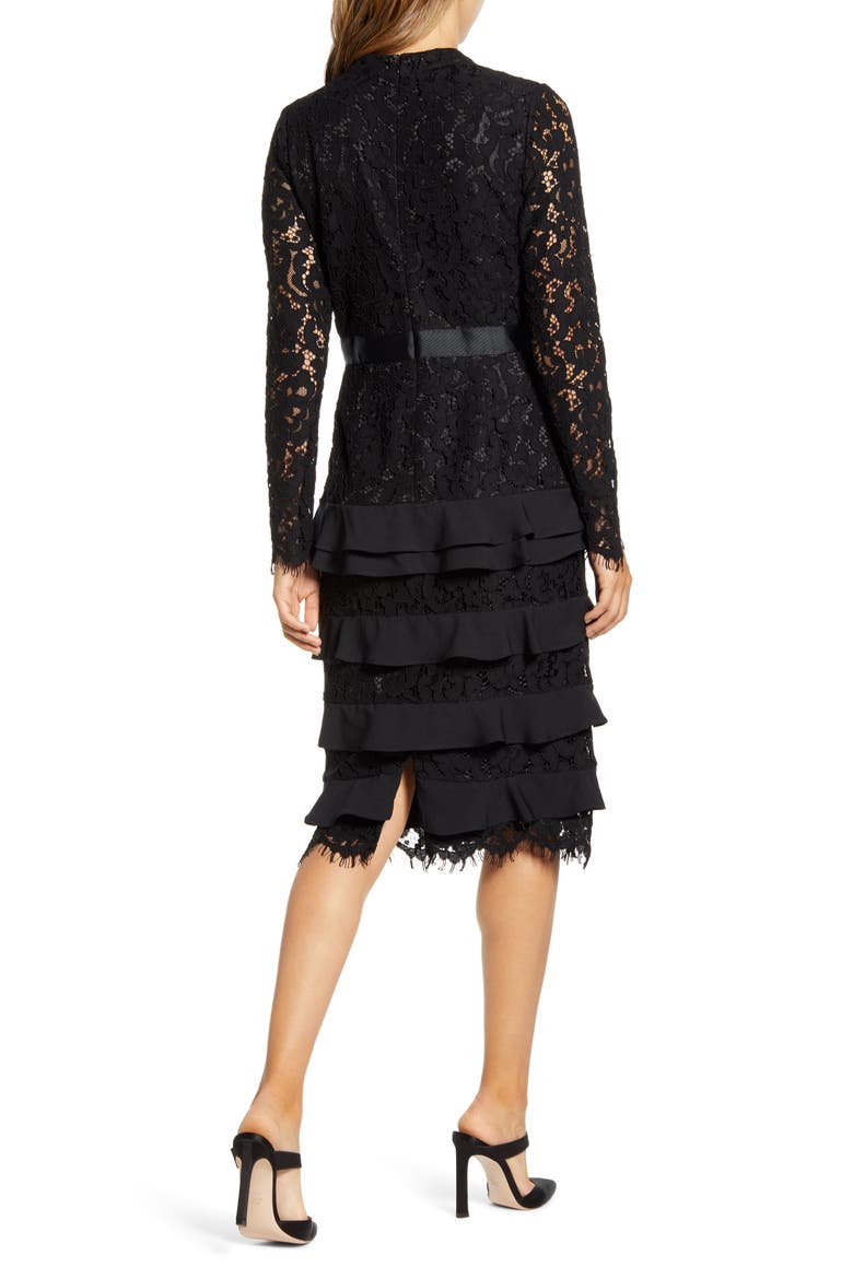 Long Sleeve Lace Dress, Alternate, color, BLACK