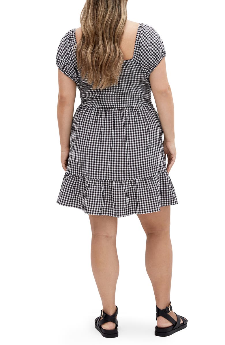 City Chic Gingham Puff Sleeve Minidress, Alternate, color, Black Gingham