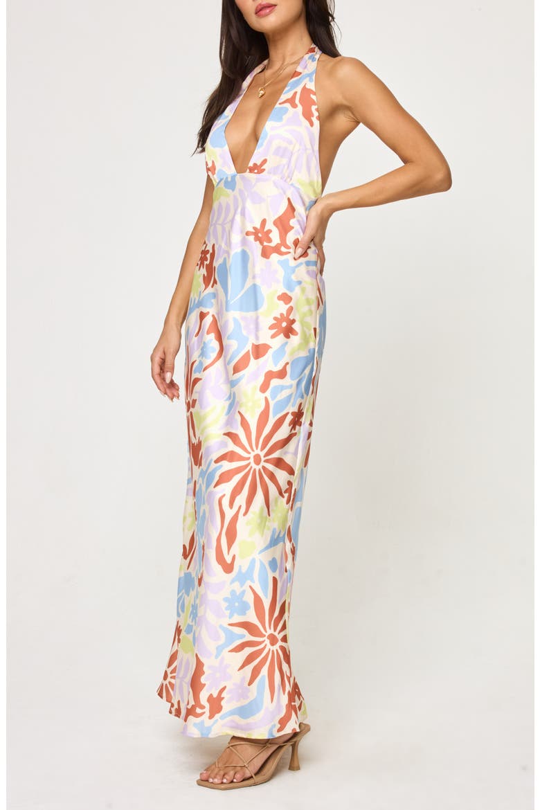 Tuscany Print Halter Cover-Up Maxi Dress, Main, color, BOTANY BAY
