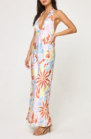 LSPACE Tuscany Print Halter Cover-Up Maxi Dress