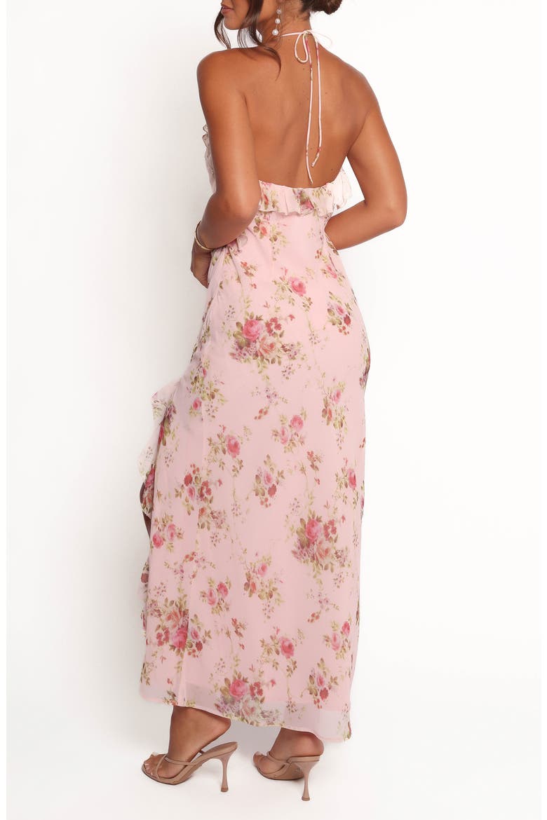 dusty pink jacquard halter neck cowl maxi dress Halter Neck Dress With High Split - Dusty Pink Dress - Maxi Dress -  Bridesmaid Dresses - Silk Dress - Gift for Her - Long Beach Dress
