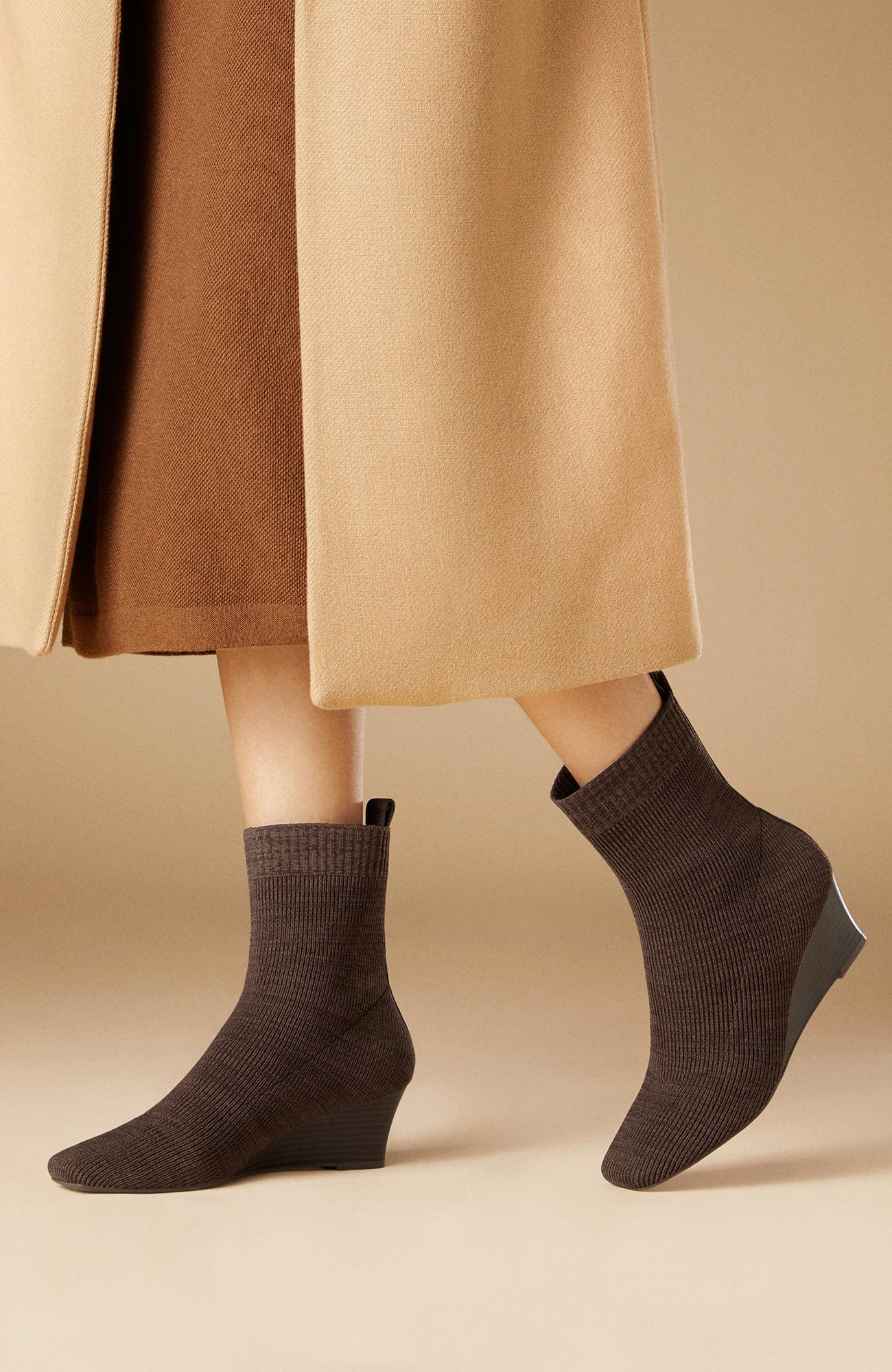 VIVAIA Margot Wedge Bootie Square-Toe Water-Repellent Boots, Alternate, color, Dark Chocolate