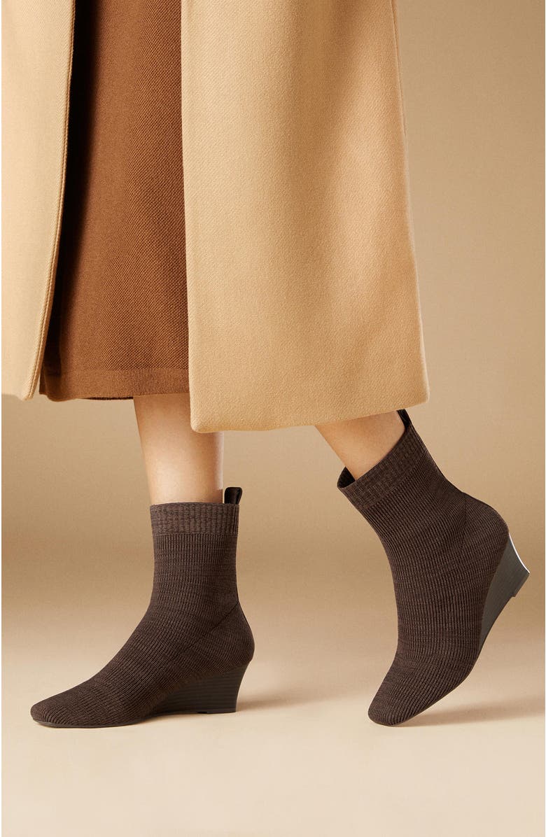 VIVAIA Margot Wedge Bootie Square-Toe Water-Repellent Boots, Alternate, color, Dark Chocolate