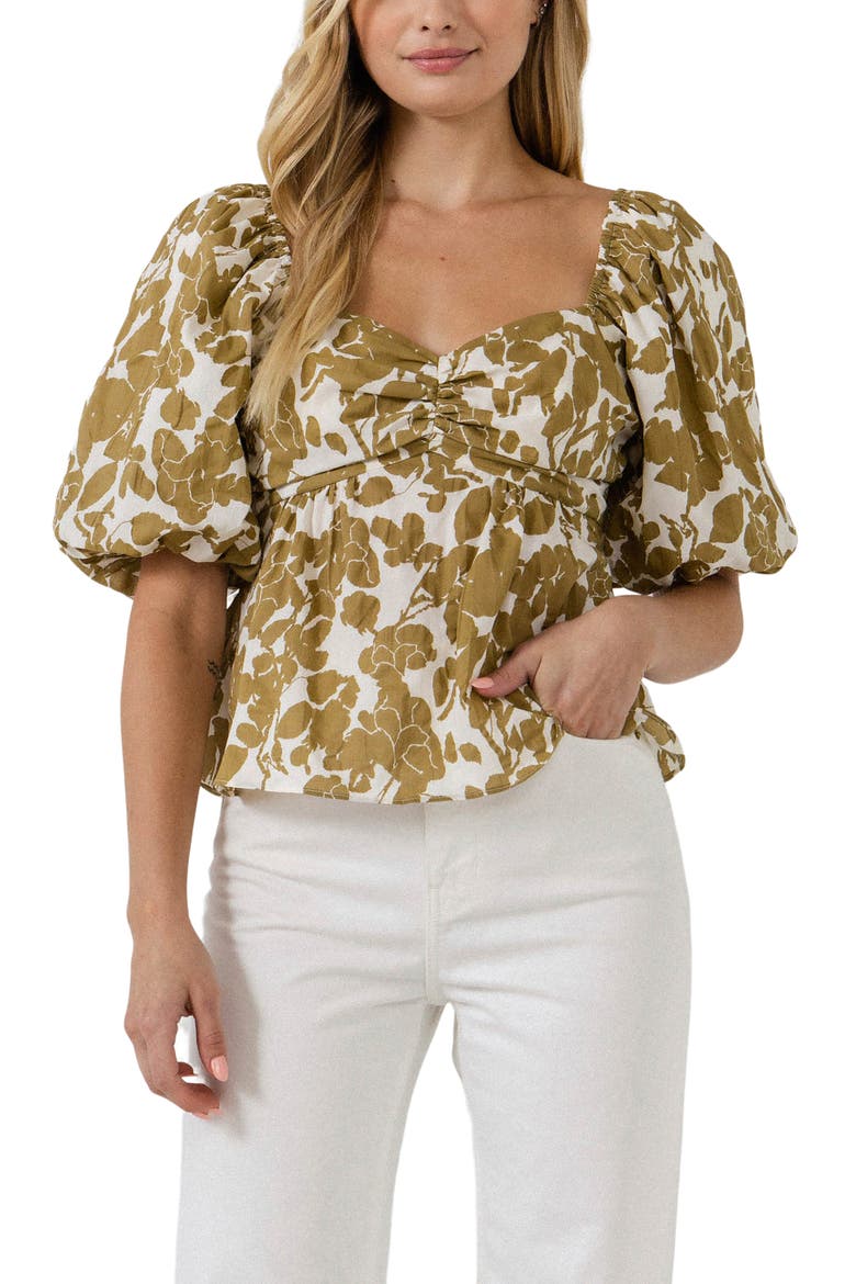 Floral Peplum Top, Alternate, color, TAN