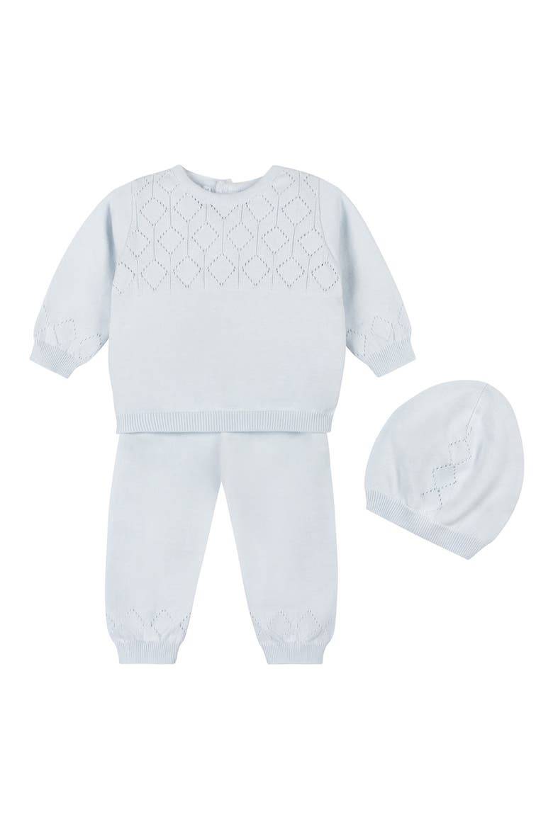 Lux Cotton Pointelle Top, Pants & Hat Set, Main, color, BLUE