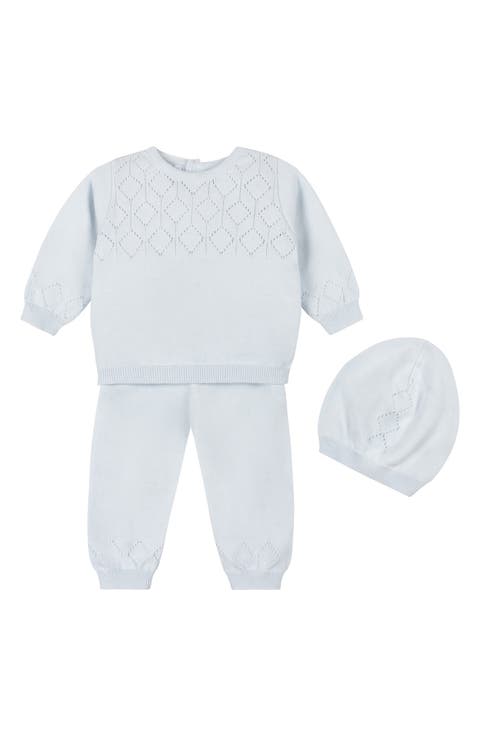 Lux Cotton Pointelle Top, Pants & Hat Set (Baby)