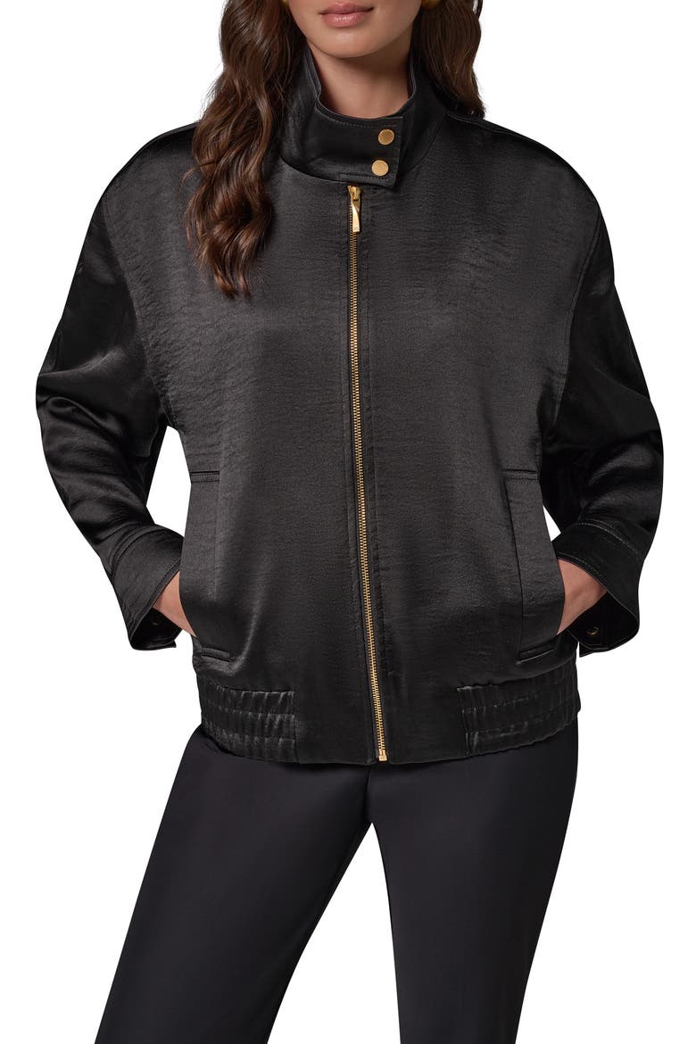 Satin Zip Front Jacket, Main, color, BLACK