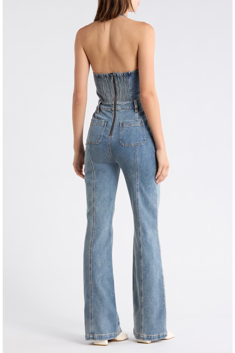 Pennie Halter Neck Bustier Denim Jumpsuit, Alternate, color, ALBERTINE BLUE