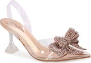BERNESS Nina Rhinestone Bow Clear Kitten Heel Pump