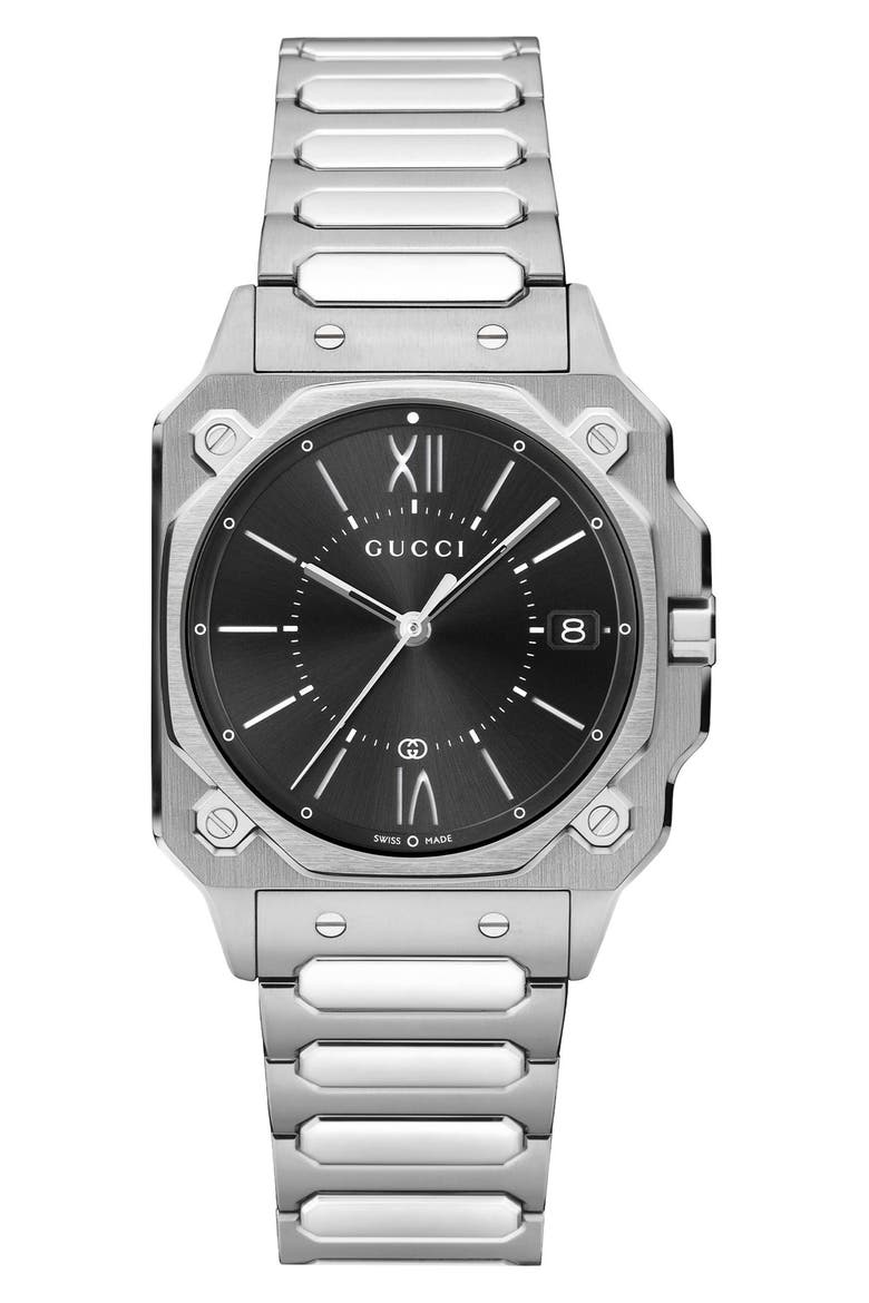 G-Flat Bracelet Watch, 30mm, Alternate, color, BLACK/SILVER