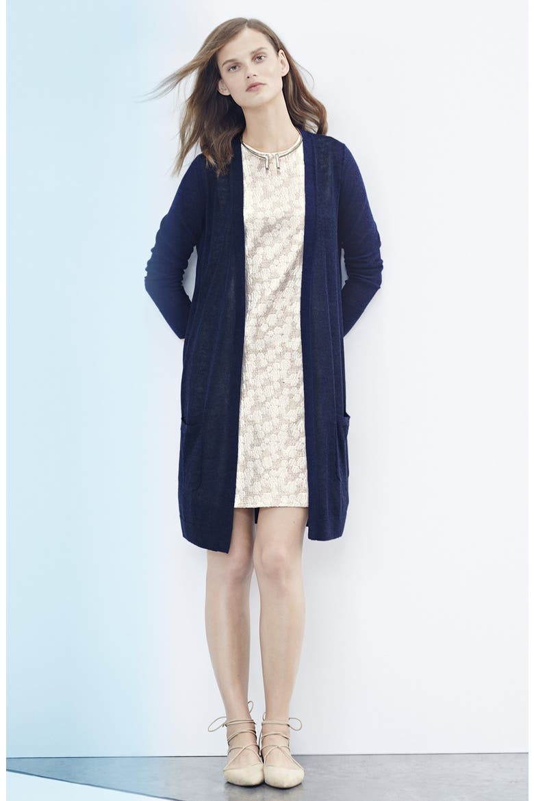 Long Linen Blend Cardigan, Alternate, color, NAVY PEACOAT