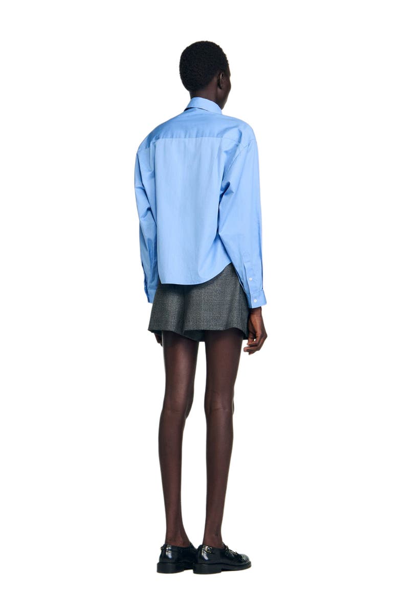 SANDRO Cropped shirt with detachable tie, Alternate, color, Blue