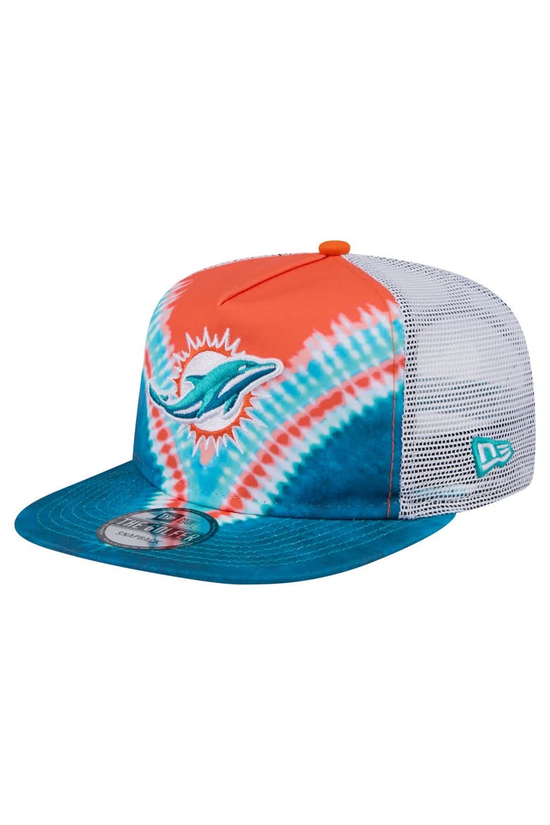 Men's New Era Orange/Aqua Miami Dolphins Throwback Dye Golfer Snapback Hat, Main, color, Orange