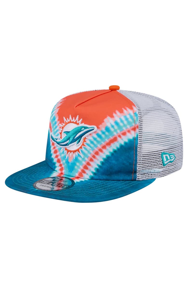 New Era Men's New Era Orange/Aqua Miami Dolphins Throwback Dye Golfer Snapback Hat, Main, color, Orange