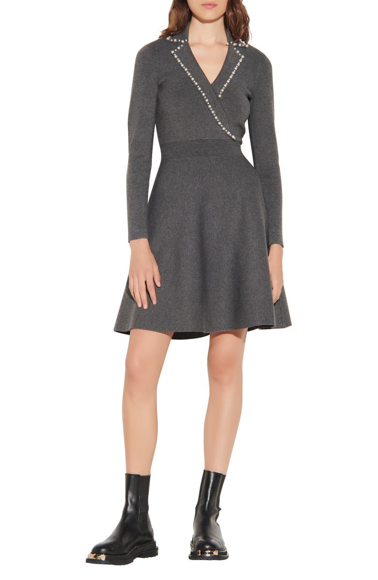 SANDRO Fit & Flare Long Sleeve Sweater Dress, Main, color,