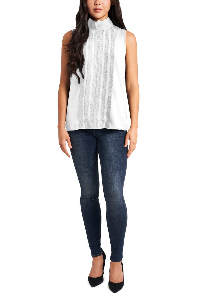 Vince Camuto Lace Detail Sleeveless Crêpe de Chine Blouse, Alternate, color, 