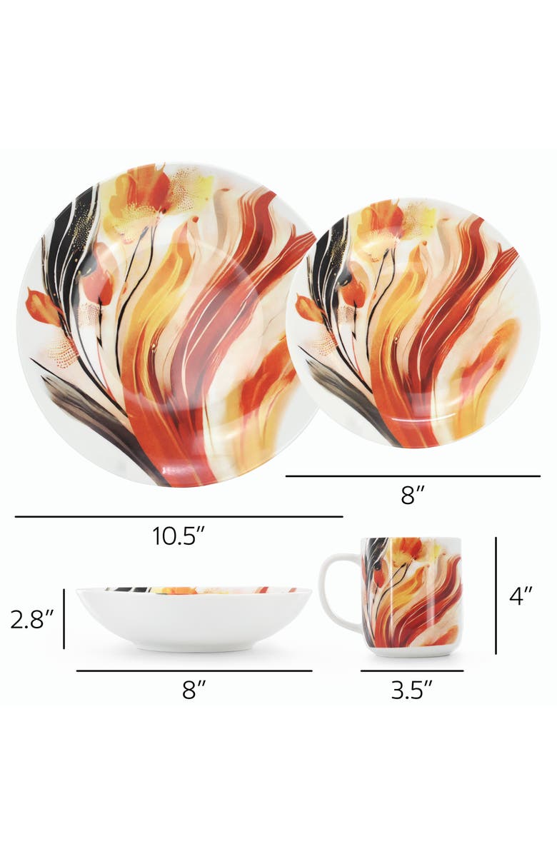 Elama Tulip Fields 16 Piece Round Porcelain Dinnerware Set, Alternate, color, White