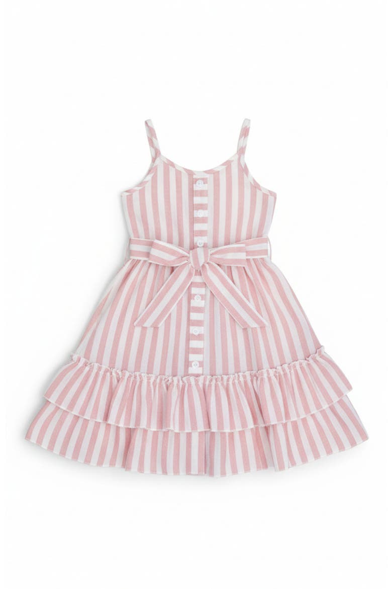 Pink Candy Stripe Button-Up Linen Ruffle Dress, Main, color, Pink