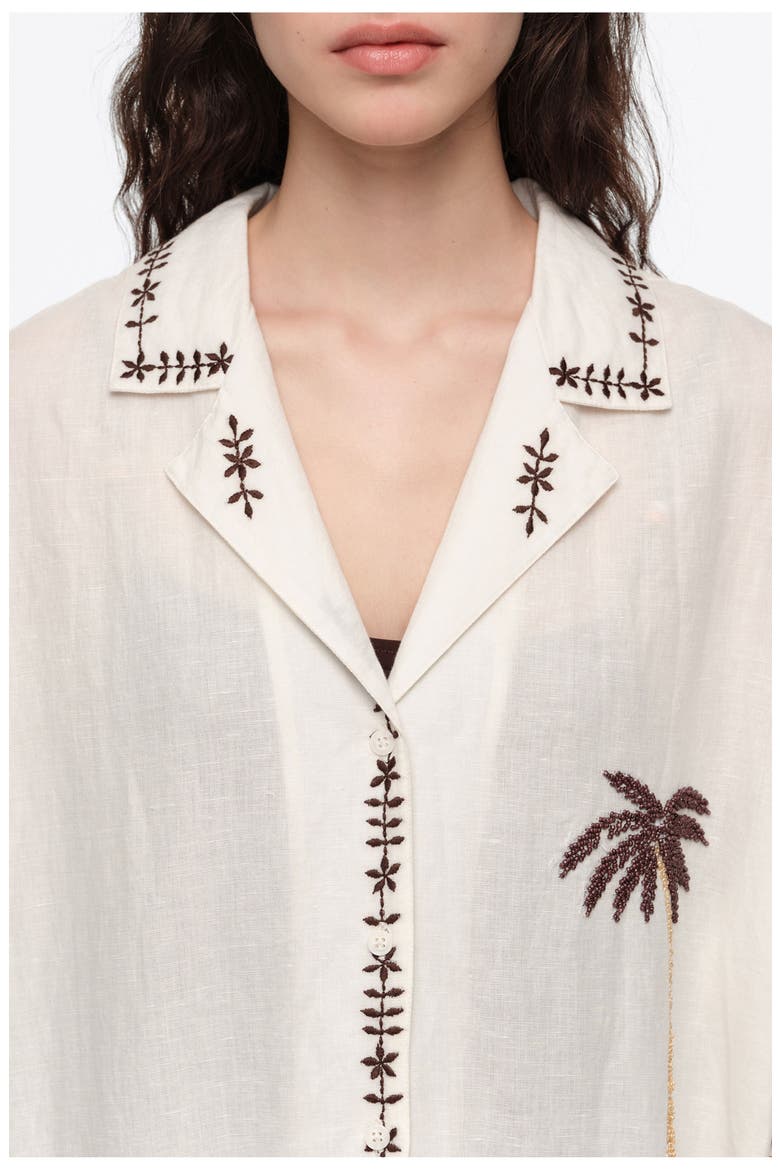 Linen Palm Tree Shirt Dress, Alternate, color, IVORY