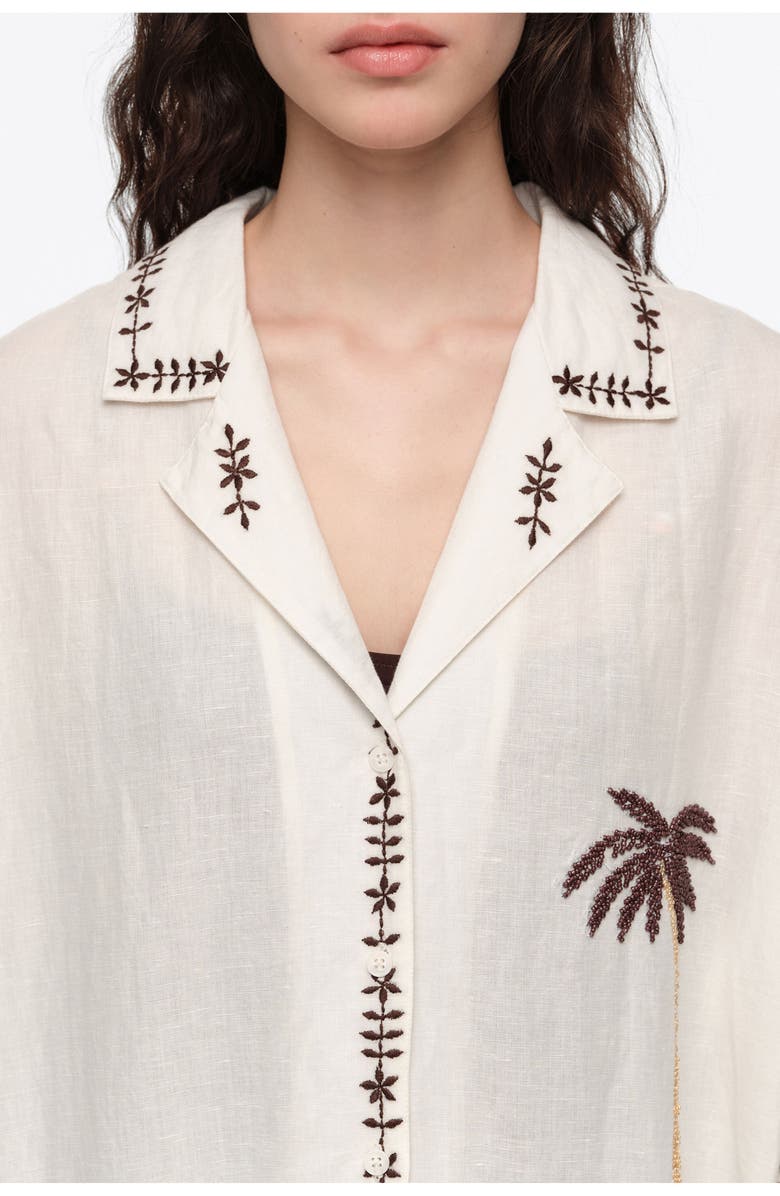 Bimba y Lola Linen Palm Tree Shirt Dress, Alternate, color, Ivory