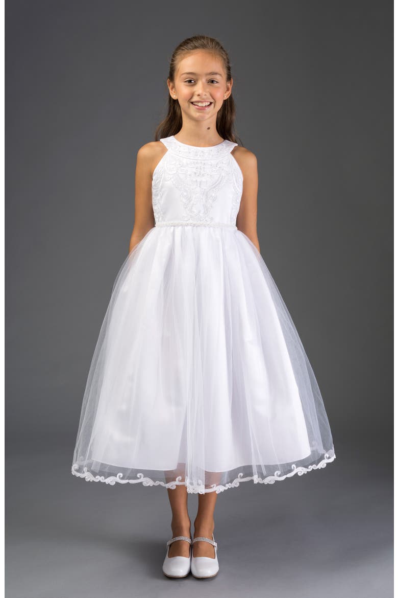 Iris & Ivy Embroidered Sleeveless Tulle Dress, Alternate, color, WHITE
