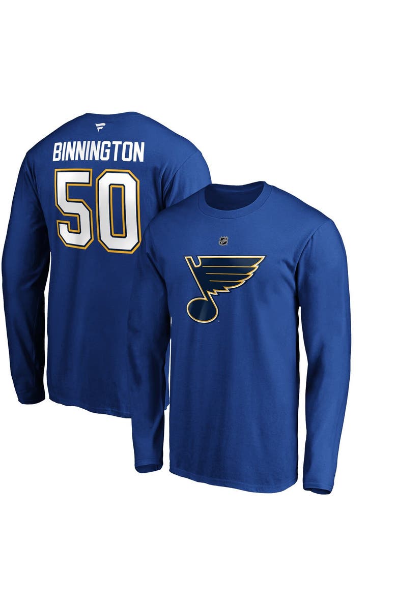 FANATICS Men's Fanatics Branded Jordan Binnington Blue St. Louis Blues Authentic Stack Name & Number Long Sleeve T-Shirt, Main, color, 