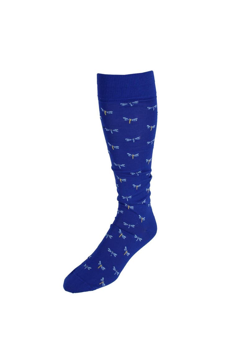 Renewal Dragonfly Novelty Over The Calf Pima Cotton Dress Sock, Main, color, Clematis Blue