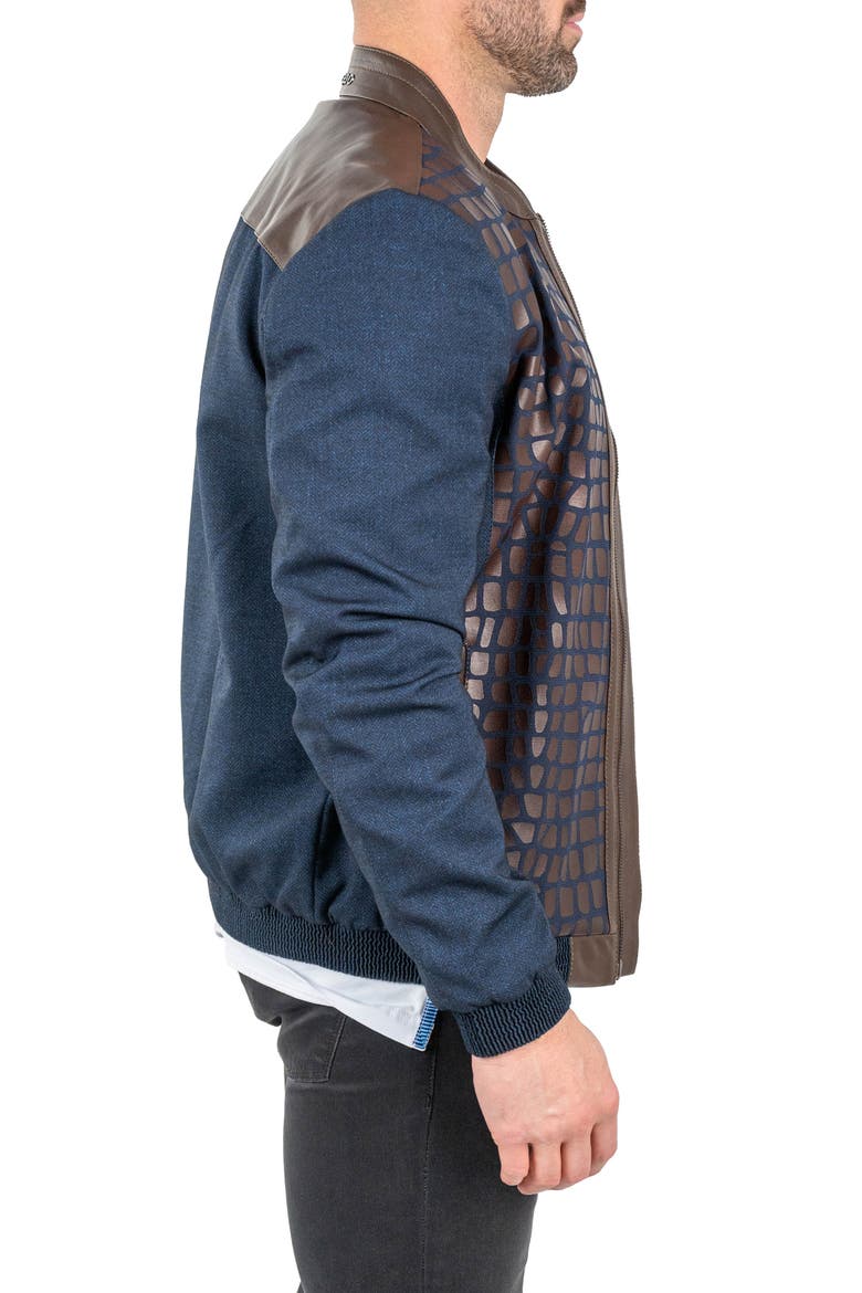 Mixed Media Leather Jacket, Alternate, color, BLUE