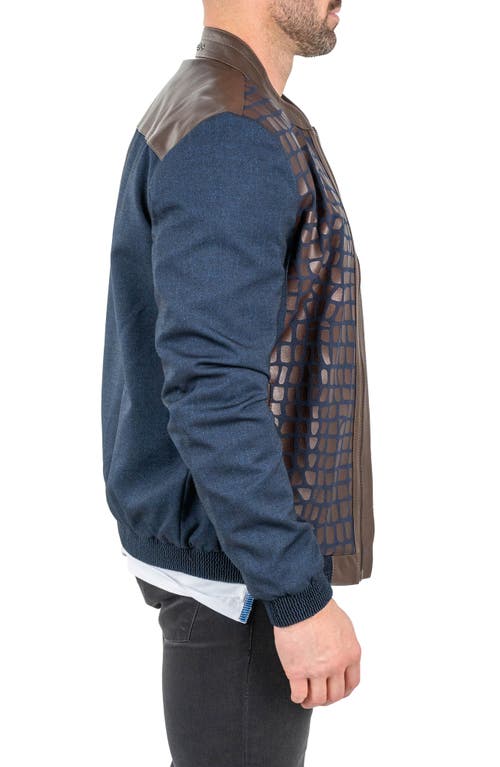 Maceoo Mixed Media Leather Jacket In Blue