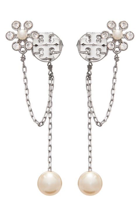 Kira Faux Pearl Chain Linear Earrings