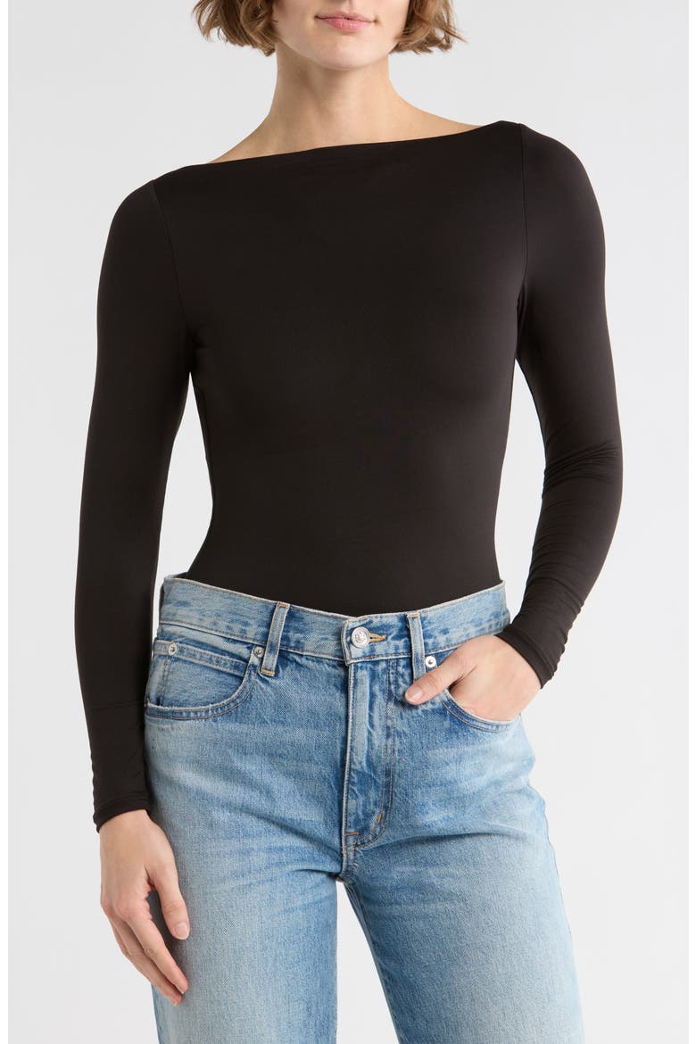 Bare Boat Neck Long Sleeve Top, Main, color, BLACK