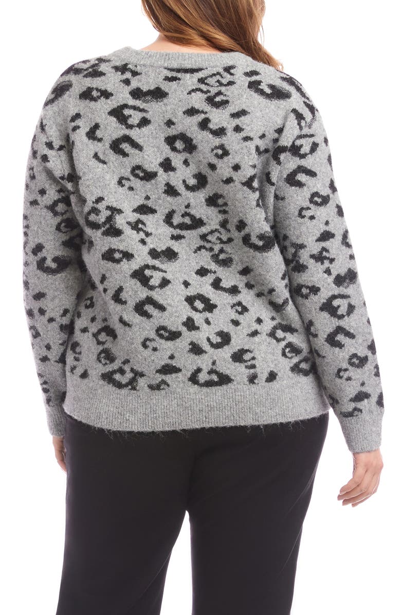 Karen Kane Metallic Leopard Crewneck Sweater, Alternate, color, Gray W/ Black