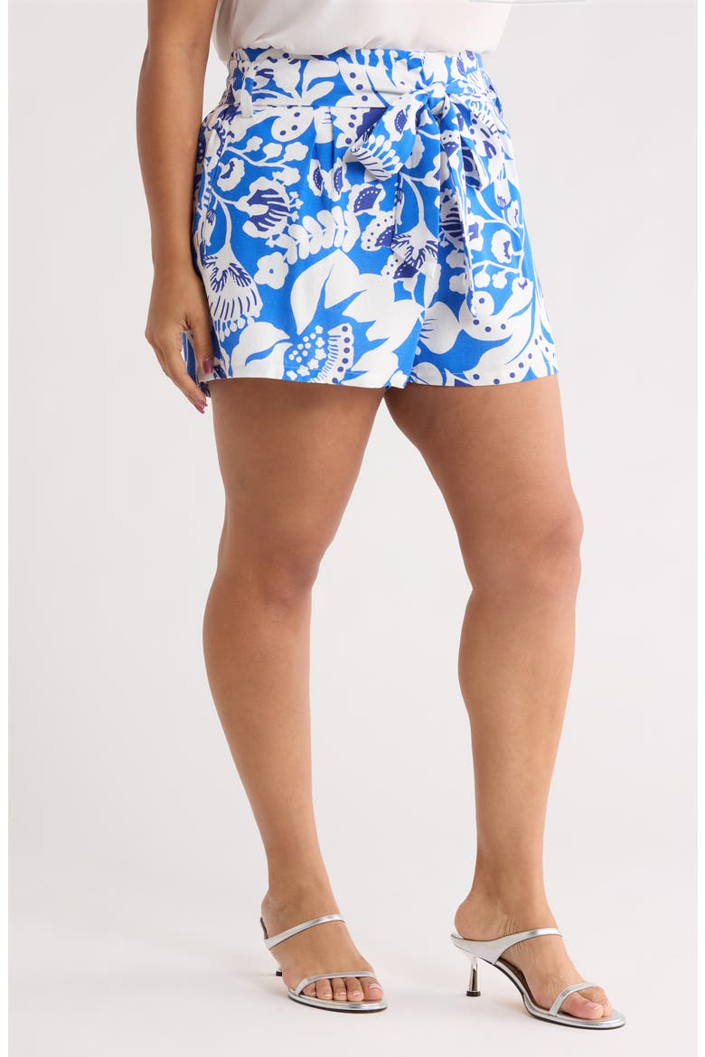 Maeve Belted Floral Zaferia Shorts, Alternate, color, BLUE-WHITE