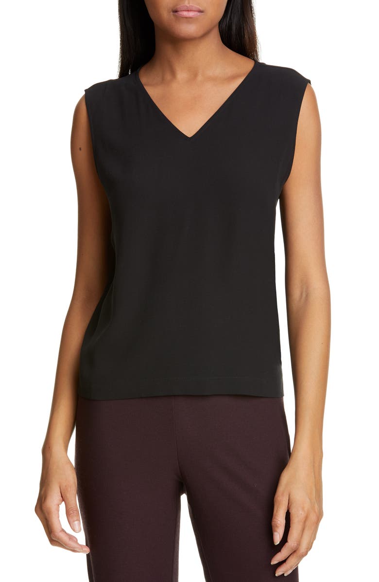 Eileen Fisher V-Neck Sleeveless Silk Shell, Main, color, 